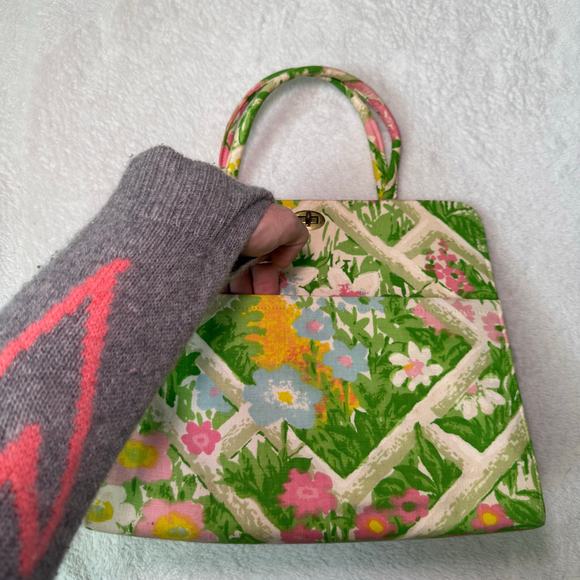 Vintage 1960s Floral Satchel Handbag, Spring Bag, Gardiner Maine Margaret Smith - Picture 9 of 12